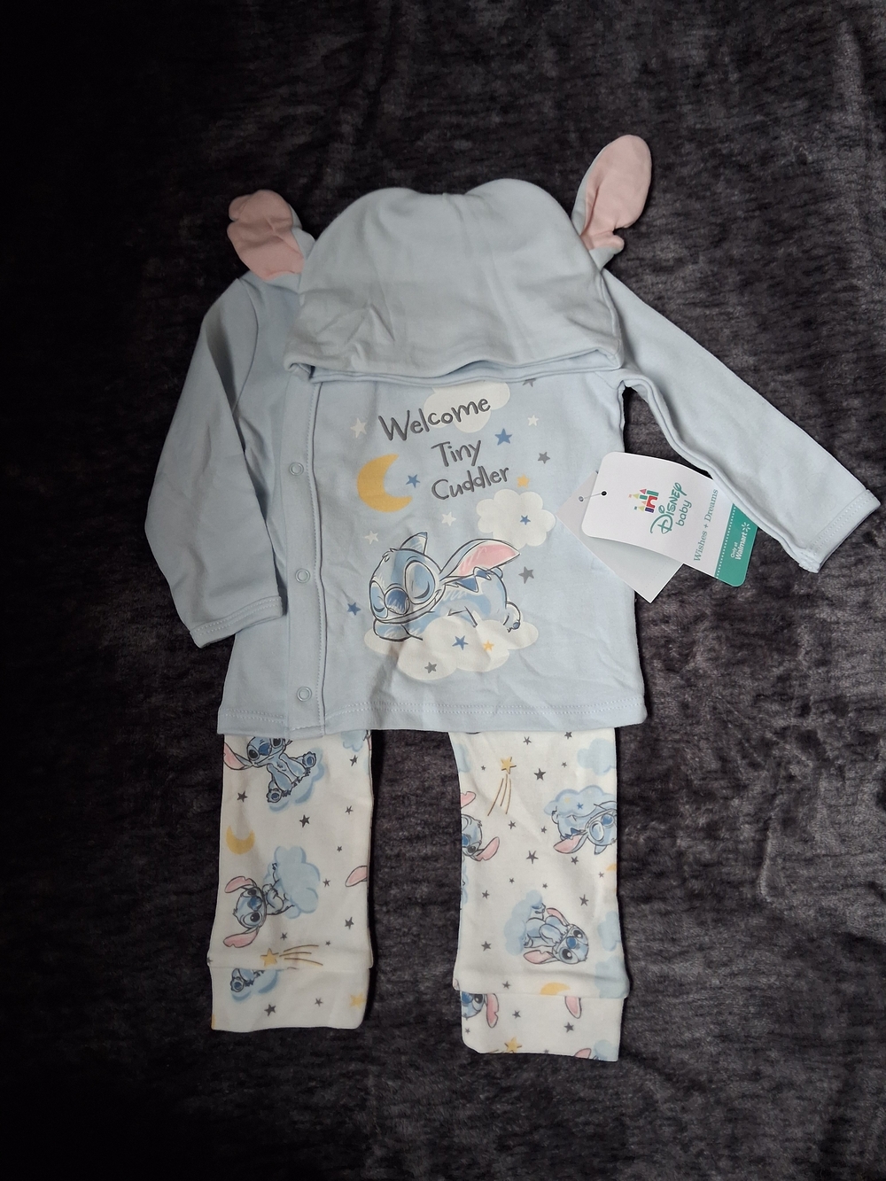 NWT Disney Baby Lilo & Stitch 3pc Outfit Set Top/Pants/Hat 6-9month Blue